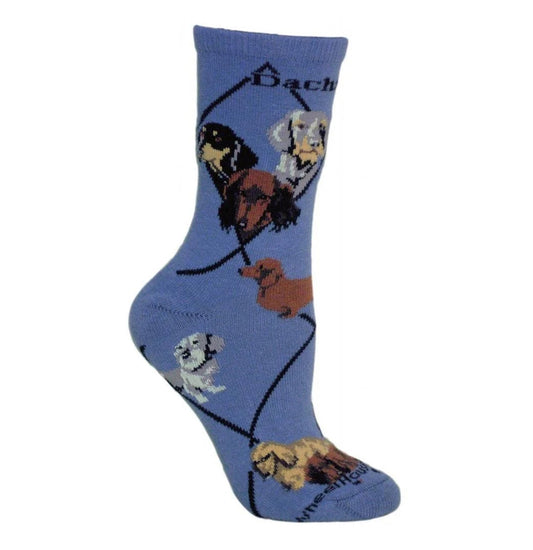 Animal Pride - Three Dachshunds on Blue - Adult Cotton Crew Socks