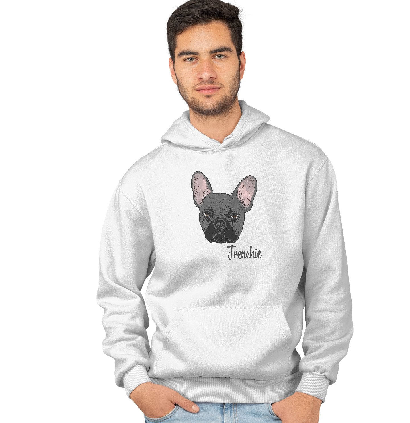 Animal Pride - Grey Frenchie Headshot - Adult Unisex Hoodie Sweatshirt