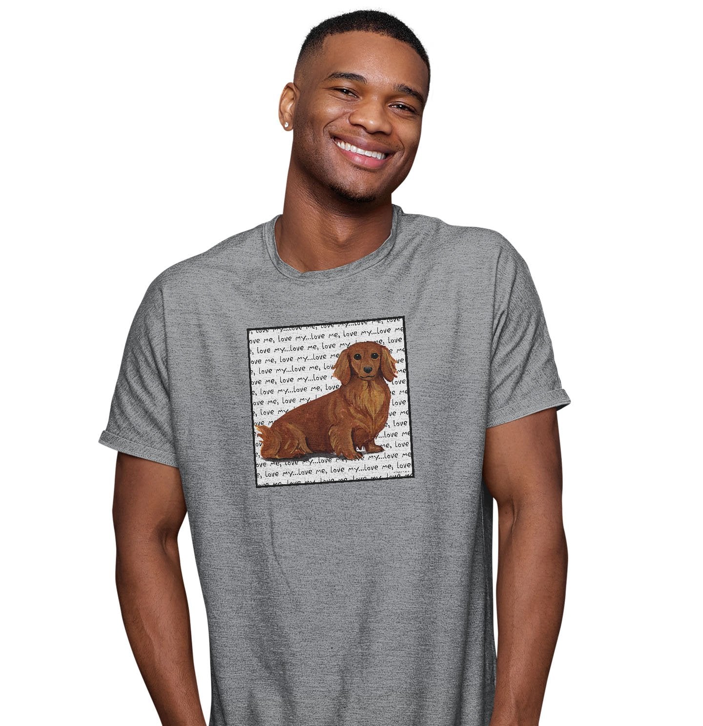 Long Haired Dachshund Love Text - Adult Unisex T-Shirt