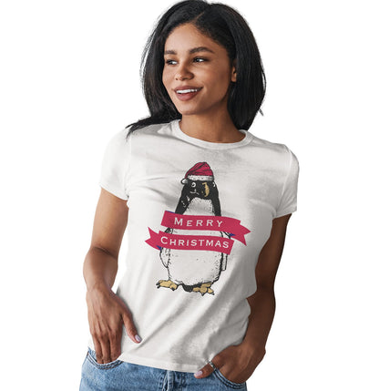 Merry Christmas Penguin - Women's Fitted T-Shirt