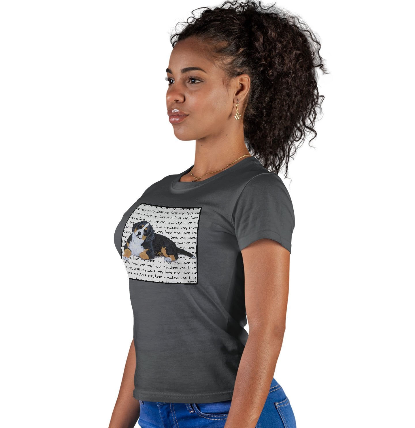 Animal Pride - Bernese Mountain Dog Puppy Love Text - Women's Fitted T-Shirt