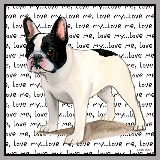 Black & White Frenchie Love Text - Women's Fitted T-Shirt