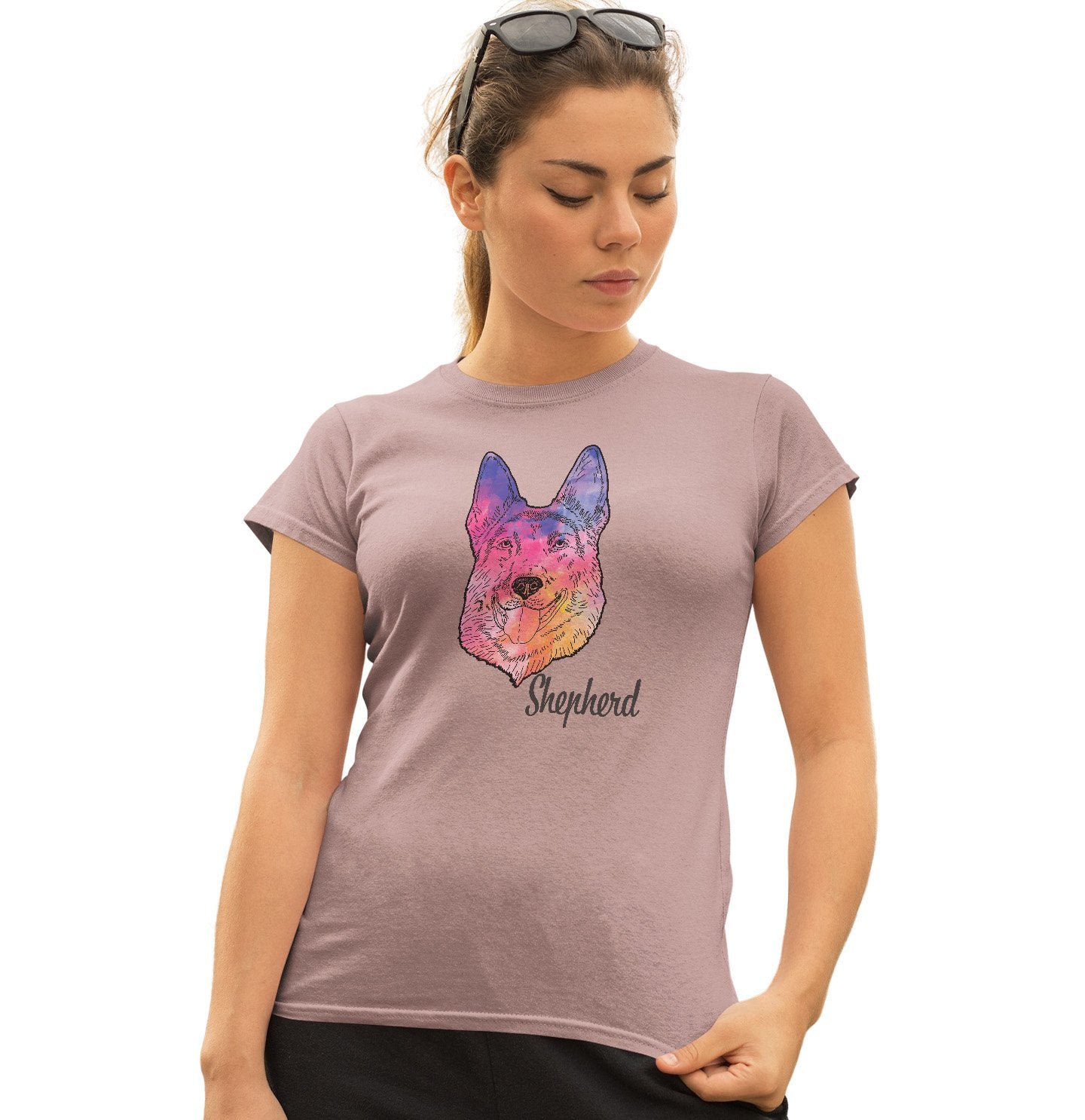 Animal Pride - Colorful German Shepherd Headshot - Women's Fitted T-Shirt