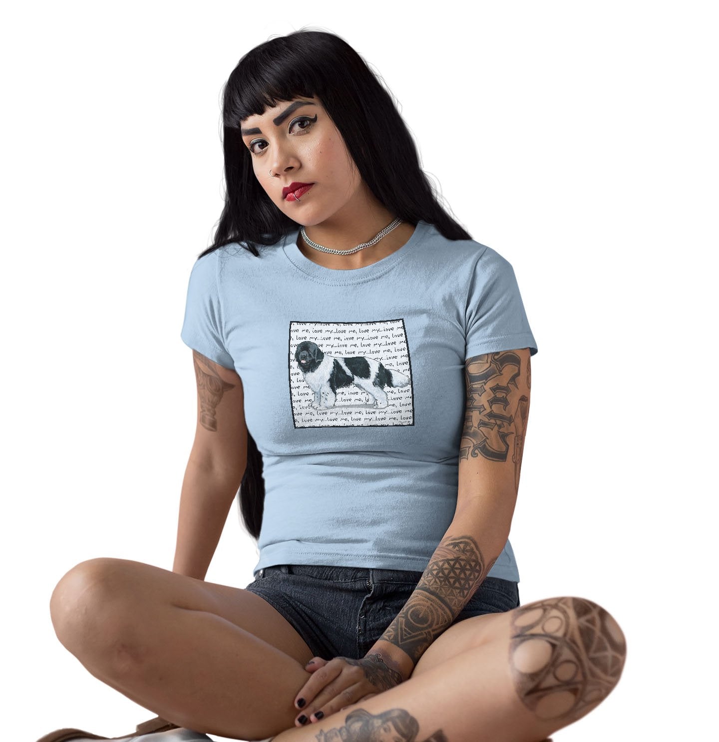 Animal Pride - Black & White Newfie Love Text - Women's Fitted T-Shirt