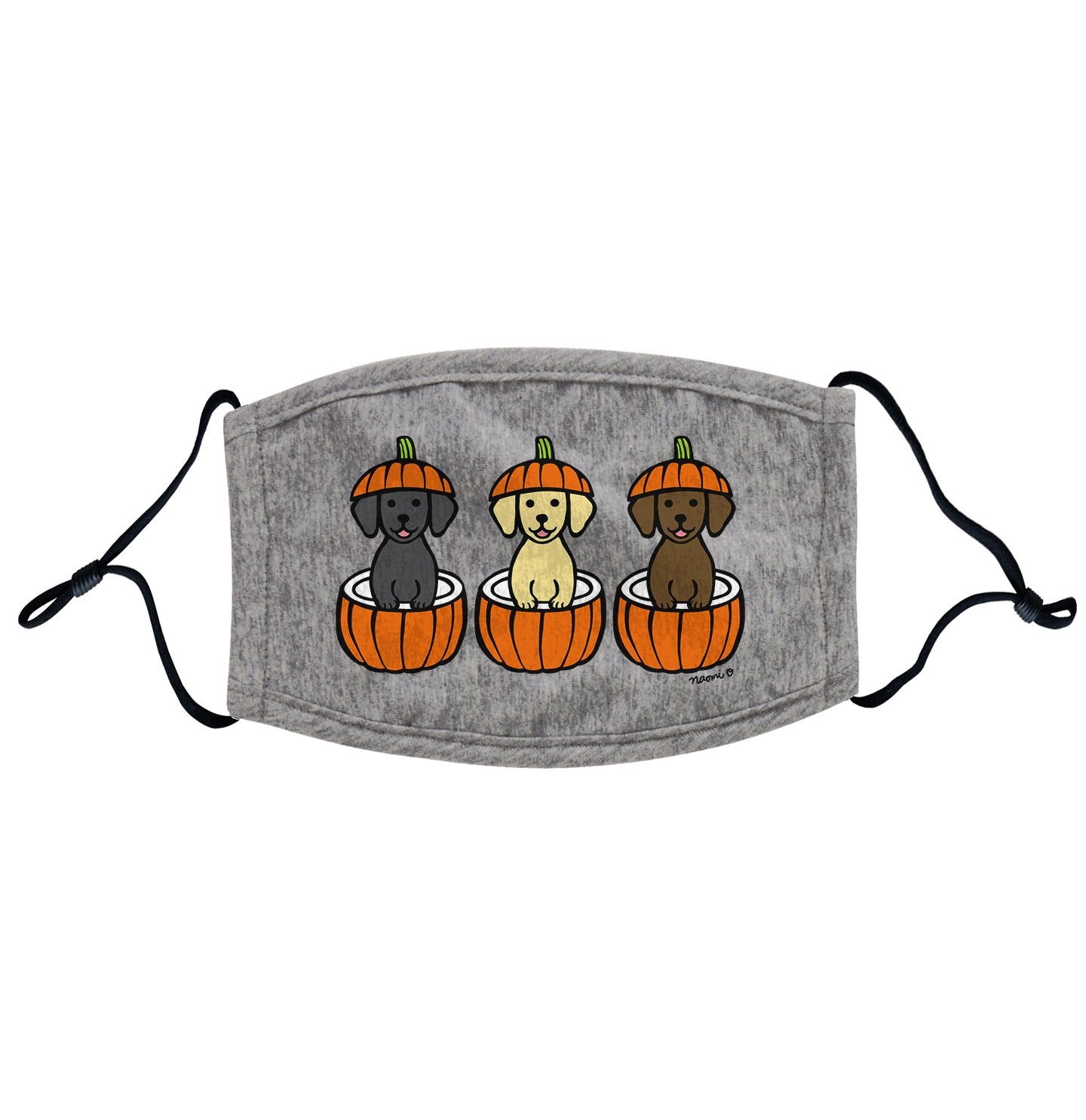 3 Pumpkin Lab Pups - Halloween - Adult Adjustable Face Mask