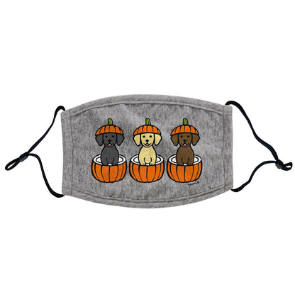 3 Pumpkin Lab Pups - Halloween - Adult Adjustable Face Mask