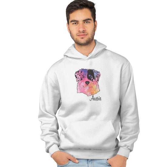 Animal Pride - Colorful Australian Shepherd Headshot - Adult Unisex Hoodie Sweatshirt