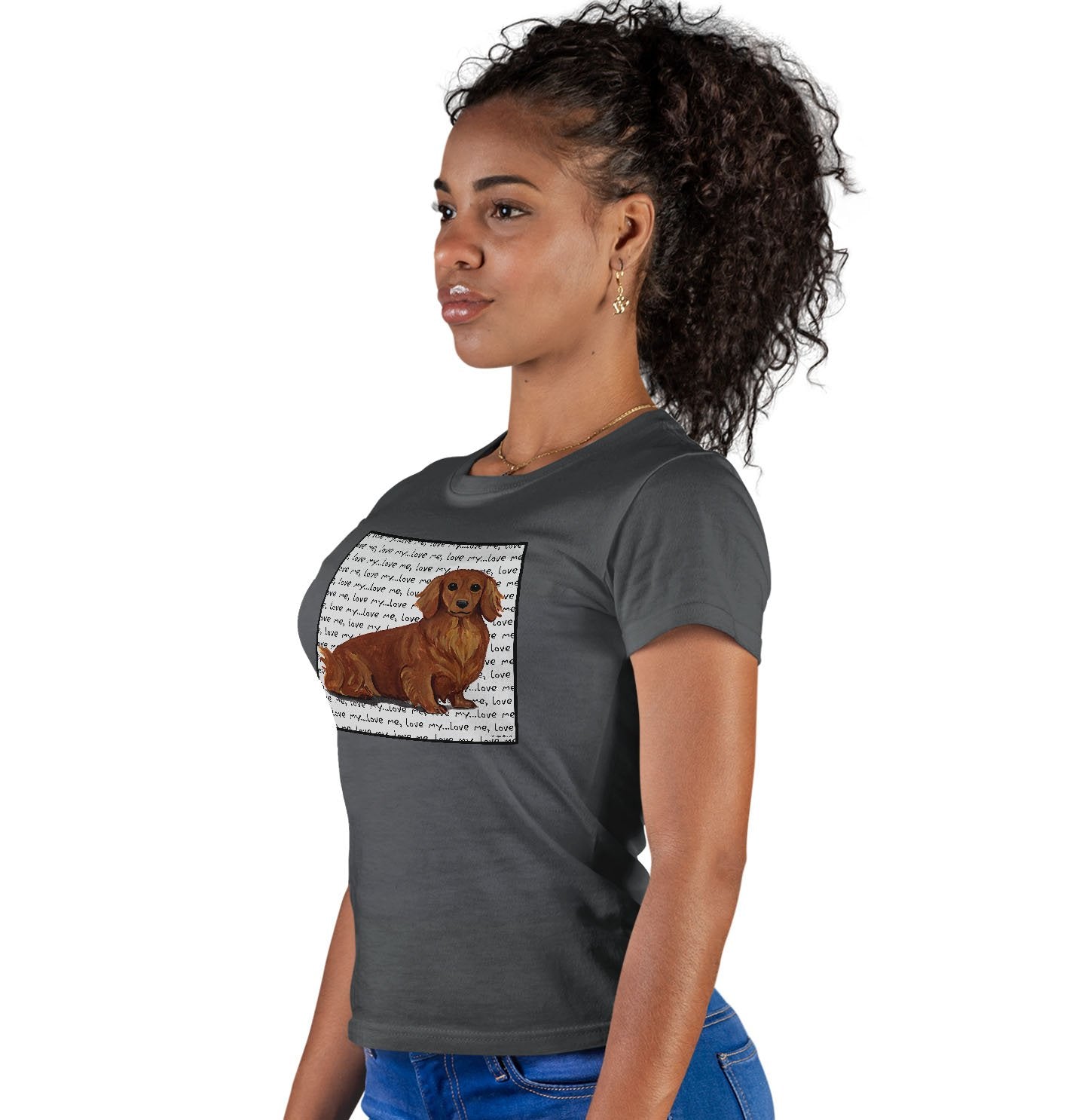 Long Haired Dachshund Love Text - Women's Fitted T-Shirt