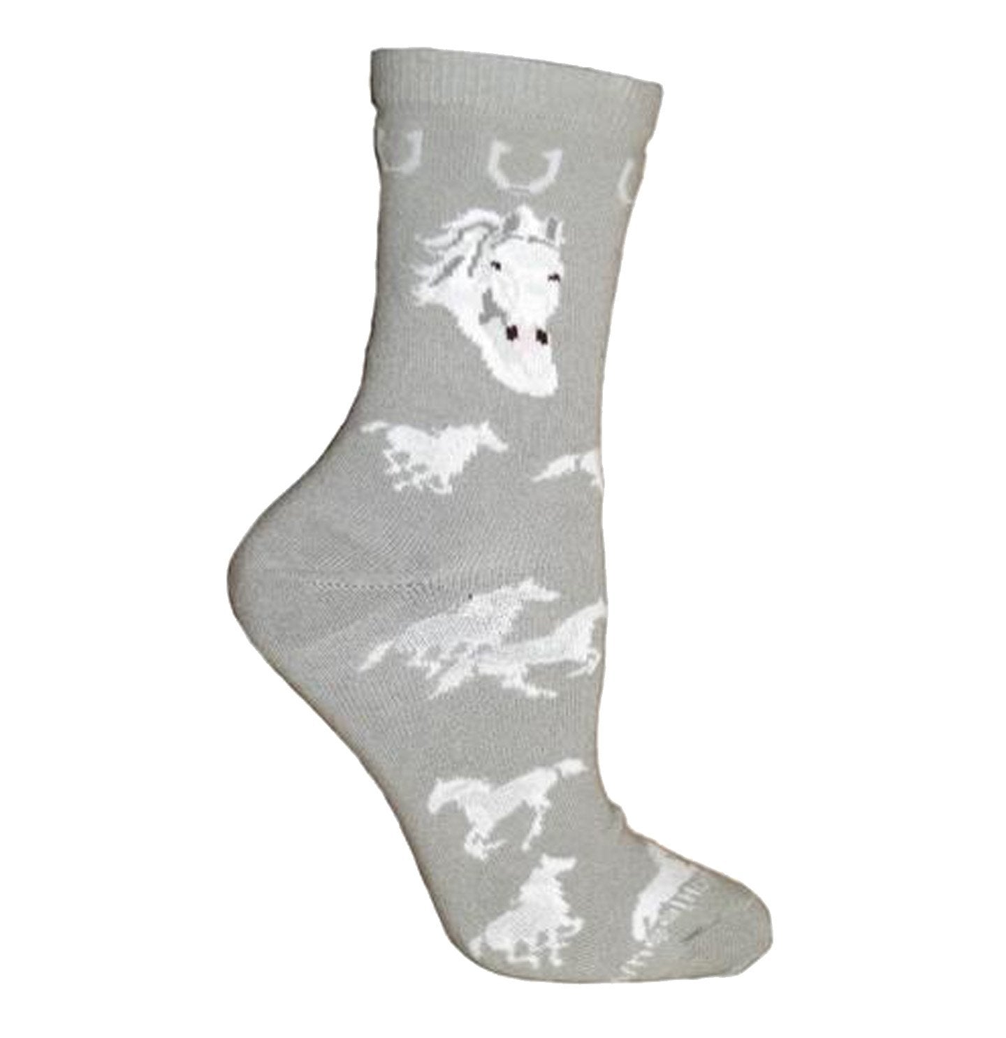 Animal Pride - White Horse on Grey - Adult Cotton Crew Socks