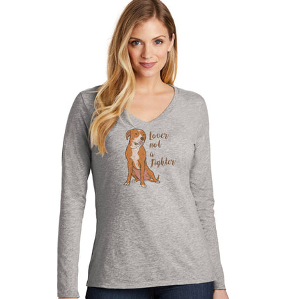 Animal Pride - Red & White Pit Bull Lover Not Fighter - Women's V-Neck Long Sleeve T-Shirt