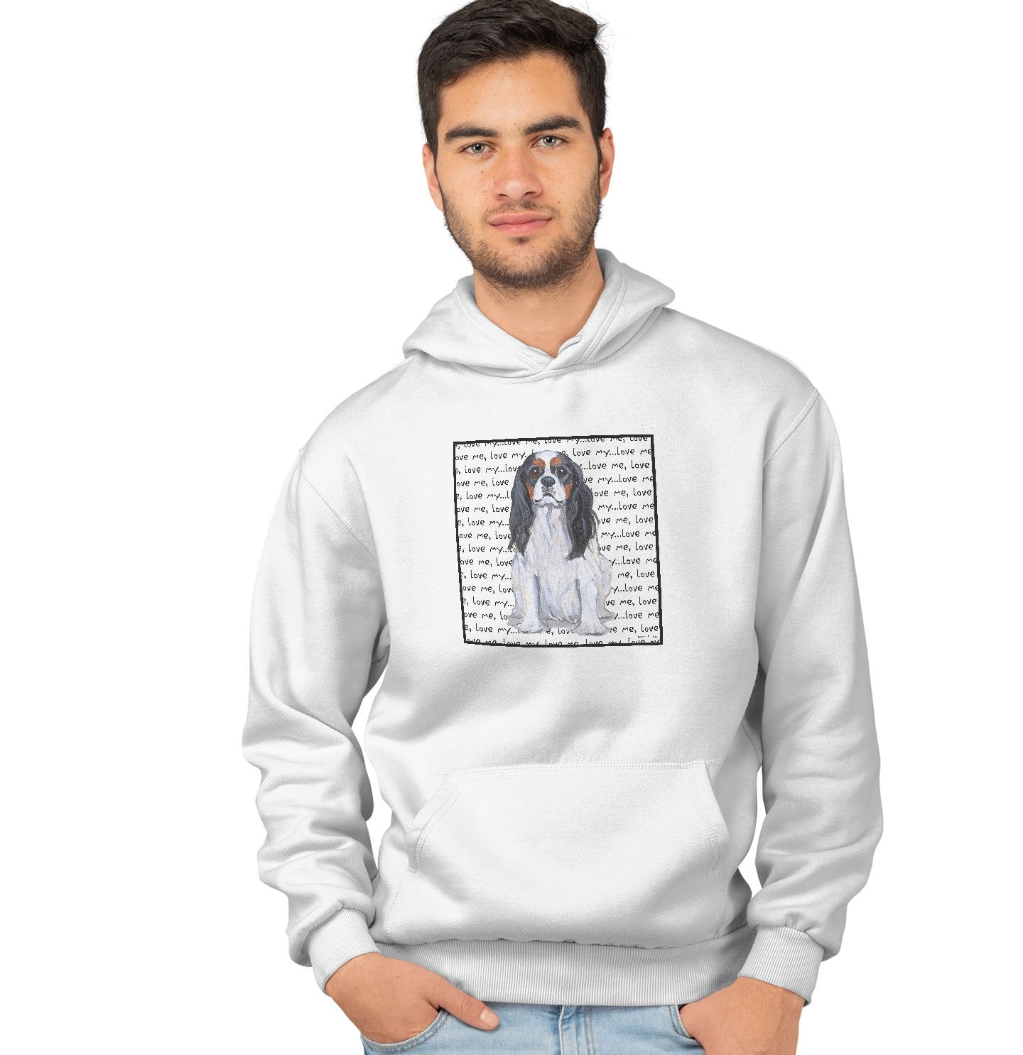 Tri-Color Cavalier Love Text - Adult Unisex Hoodie Sweatshirt