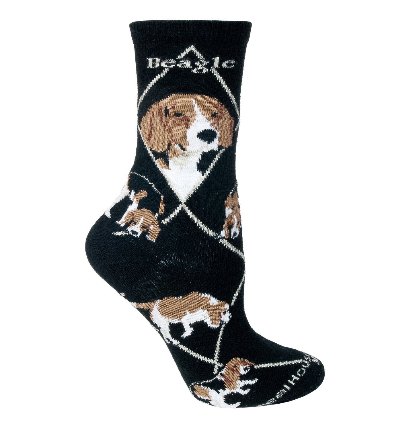 Animal Pride - Beagle on Black - Adult Cotton Crew Socks