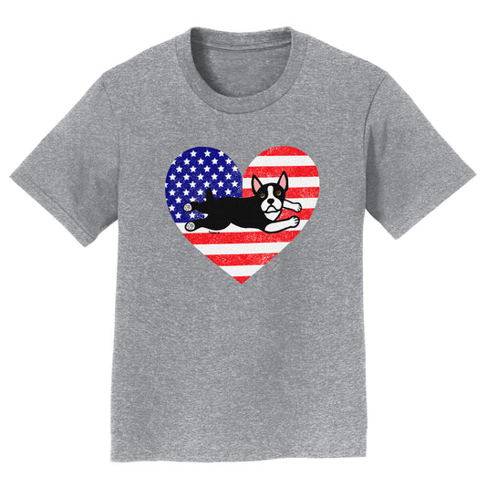 USA Flag Boston Terrier Puppy - Kids' Unisex T-Shirt