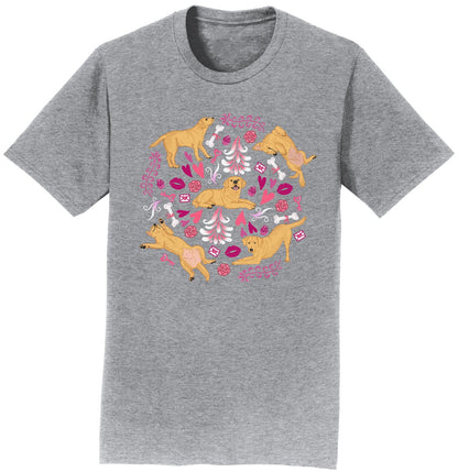 Yellow Labrador Pink Fleur Pattern - Adult Unisex T-Shirt