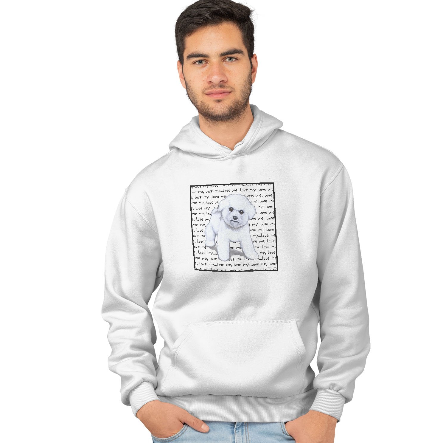 Bichon Frise Puppy Love Text - Adult Unisex Hoodie Sweatshirt