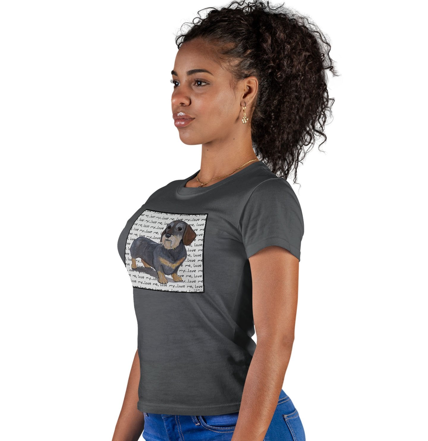 Wire Haired Dachshund Love Text - Women's Fitted T-Shirt