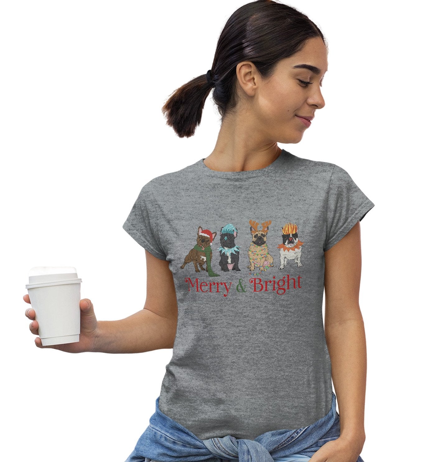 Frenchie Christmas Line Up - Women's Fitted T-Shirt