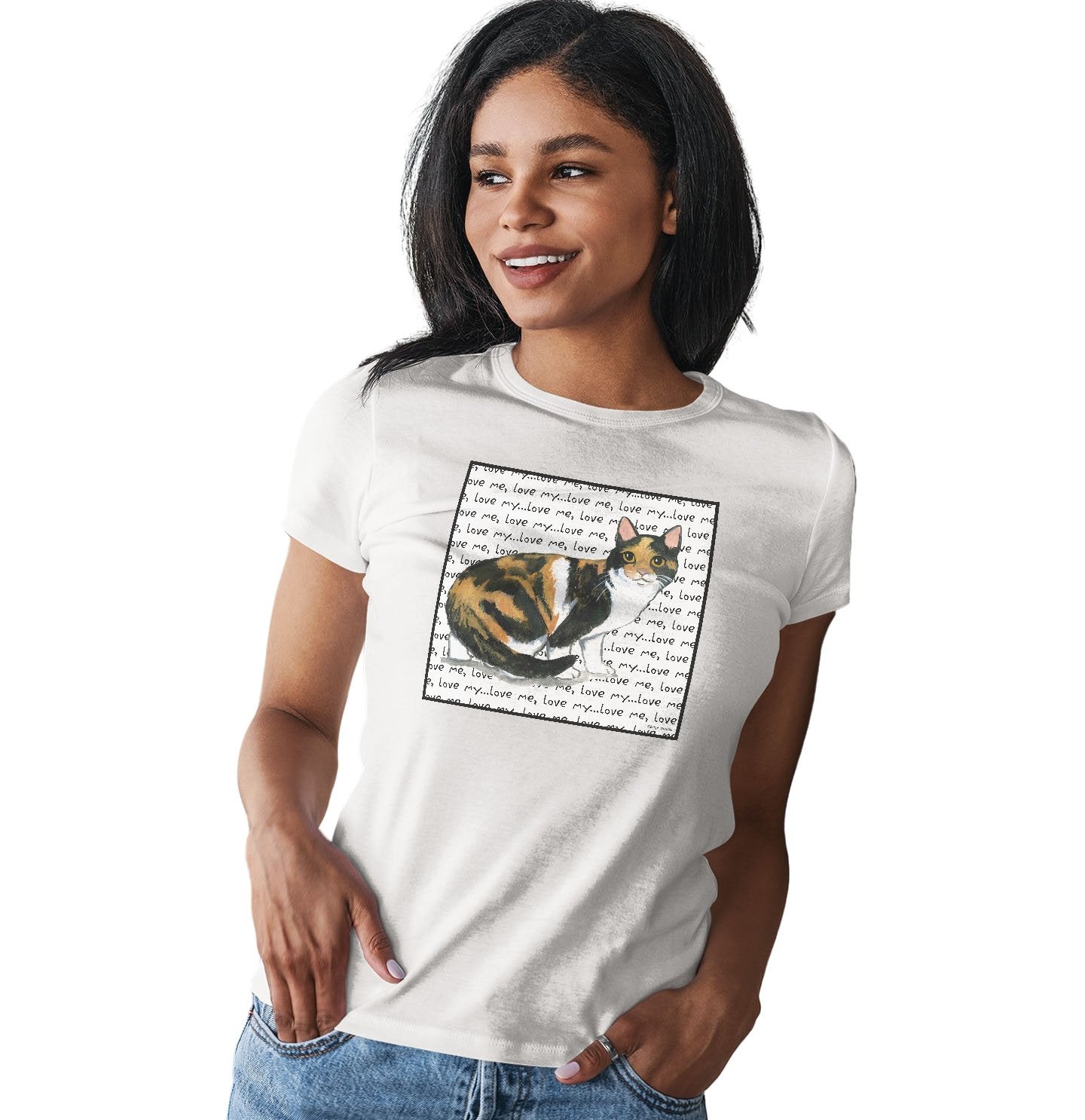 Calico Cat Love Text - Women's Fitted T-Shirt