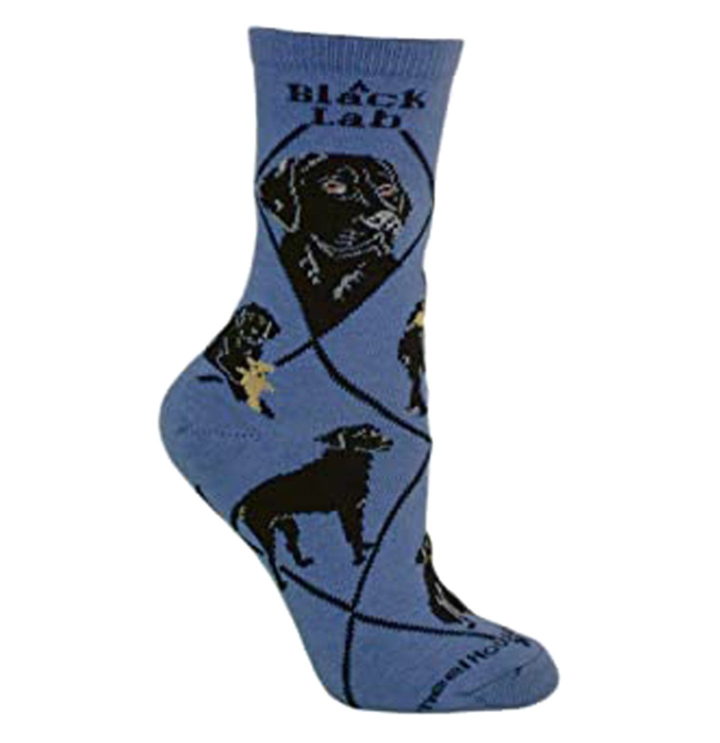 Animal Pride - Black Lab on Blue - Adult Cotton Crew Socks