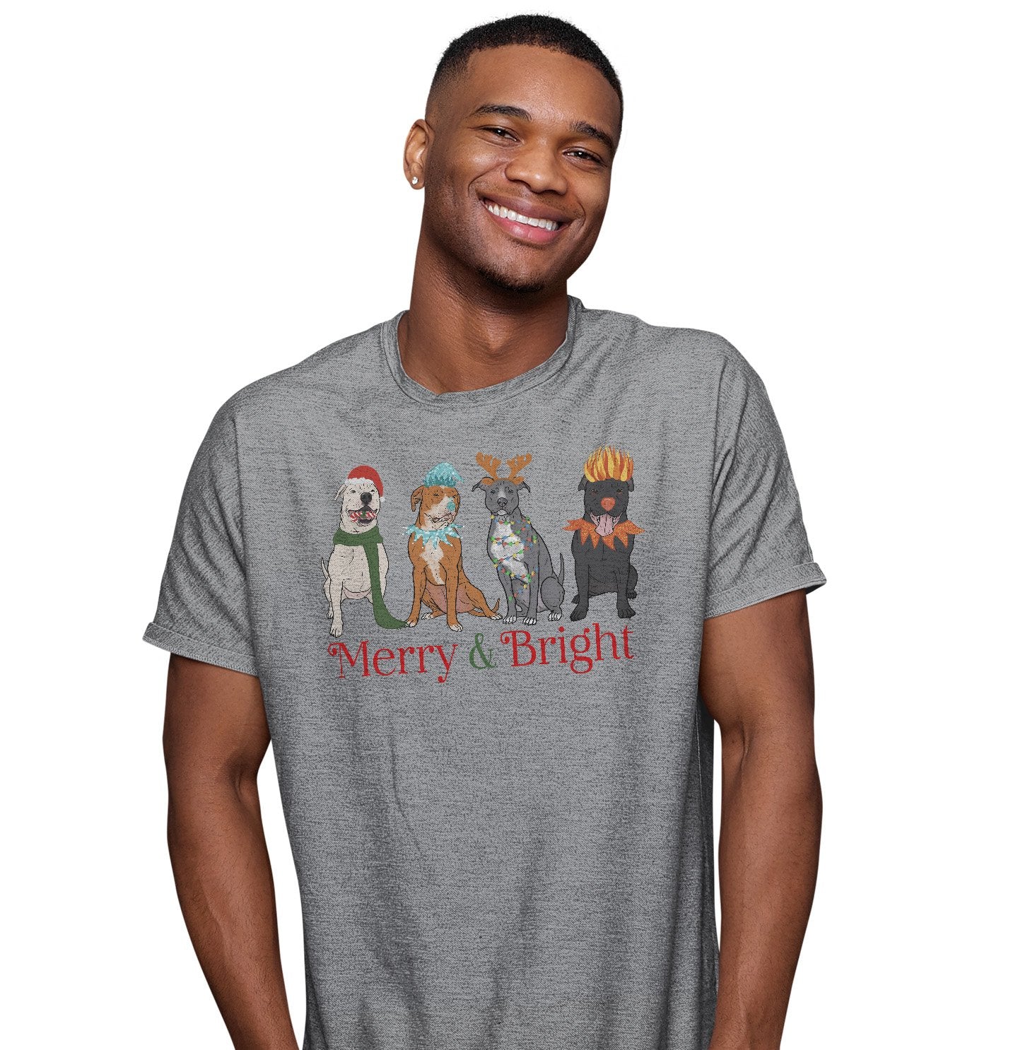 Pit Bull Christmas Line Up - Adult Unisex T-Shirt