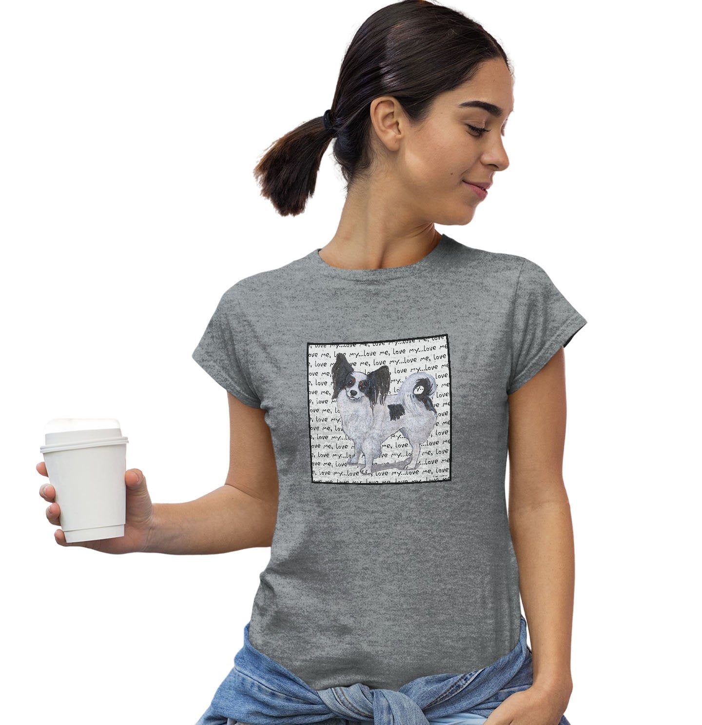 Tri-Color Papillon Love Text - Women's Fitted T-Shirt