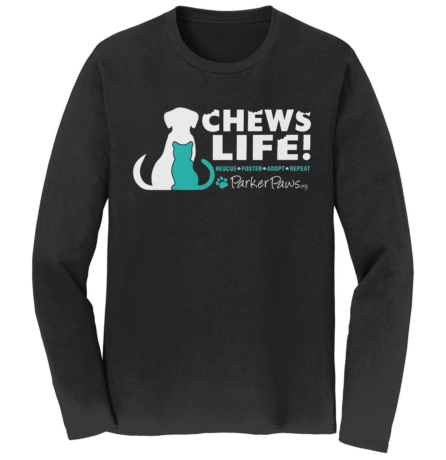 Parker Paws Logo Chews Life - Adult Unisex Long Sleeve T-Shirt