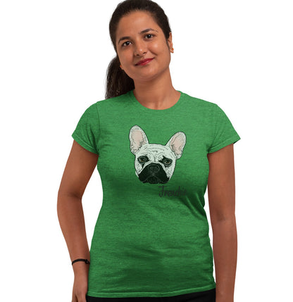 White Frenchie Headshot - Women's Fitted T-Shirt