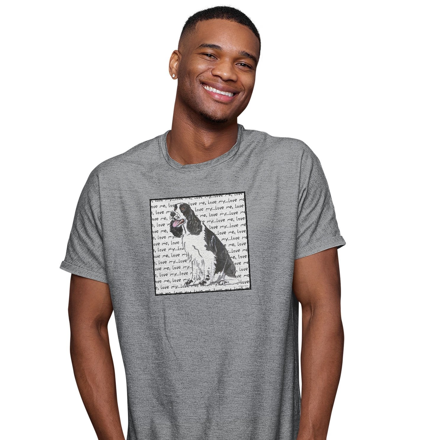 Black and White Springer Love Text - Adult Unisex T-Shirt