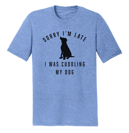 Animal Pride - Sorry I'm Late Dog Cuddling Labrador Silhouette - Adult Tri-Blend T-Shirt