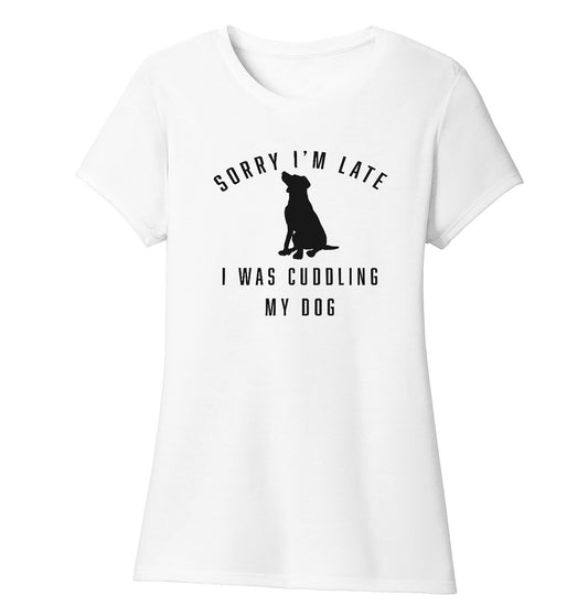 Animal Pride - Sorry I'm Late Dog Cuddling Labrador Silhouette - Women's Tri-Blend T-Shirt