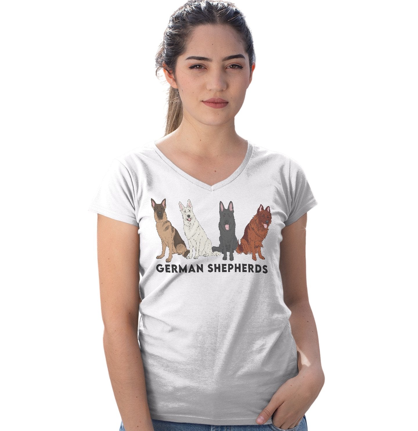 German Shepherd Lineup - Women's V-Neck T-Shirt