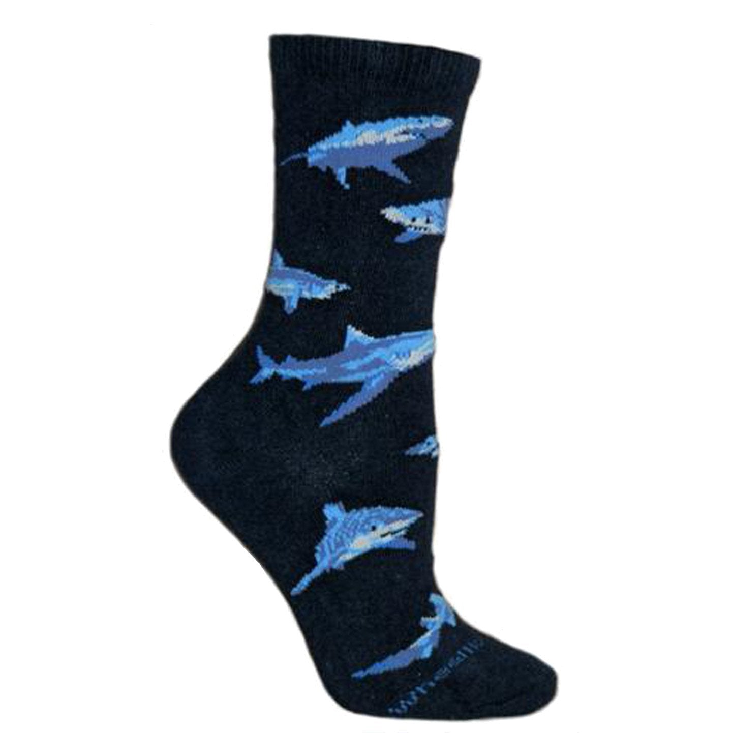 Animal Pride - Sharks on Navy - Adult Cotton Crew Socks