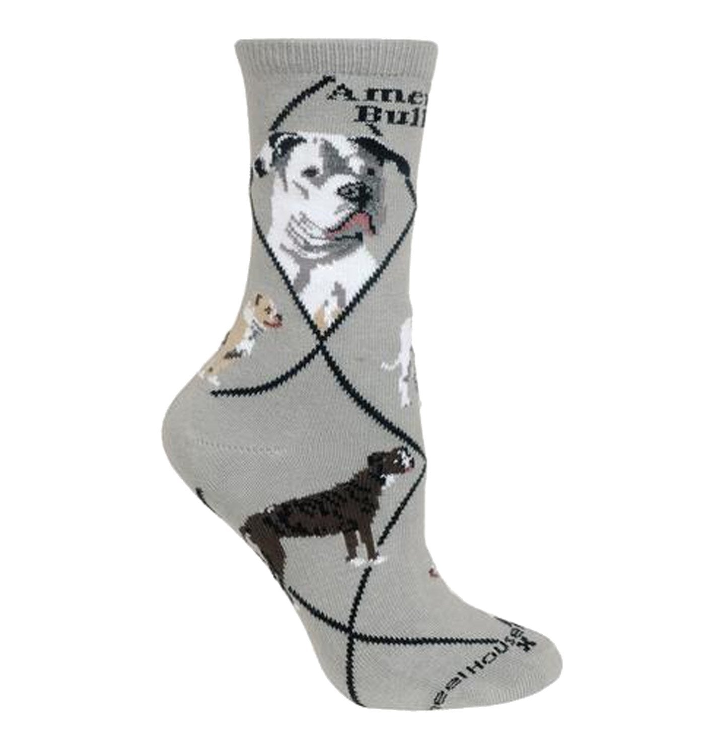 Animal Pride - American Bulldog on Grey - Adult Cotton Crew Socks