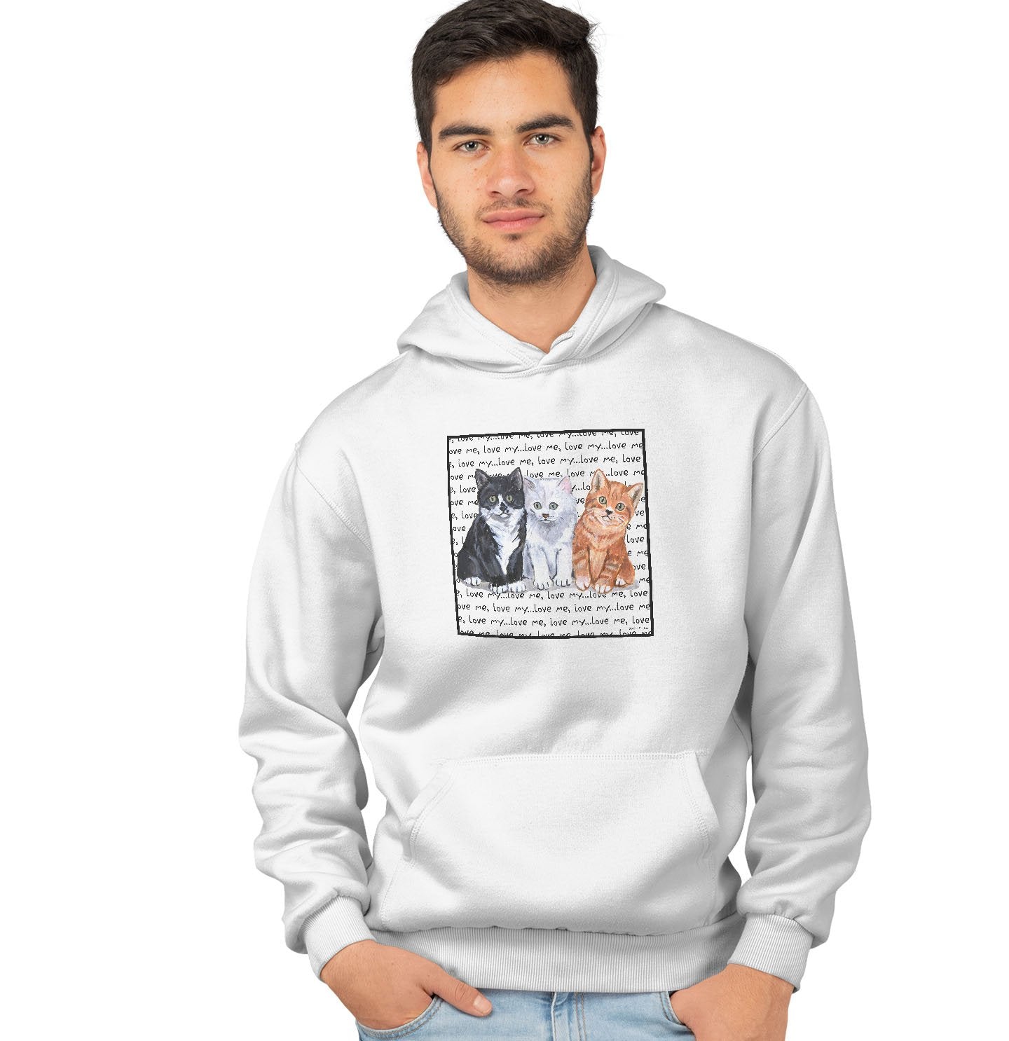 Three Kittens Love Text - Adult Unisex Hoodie Sweatshirt