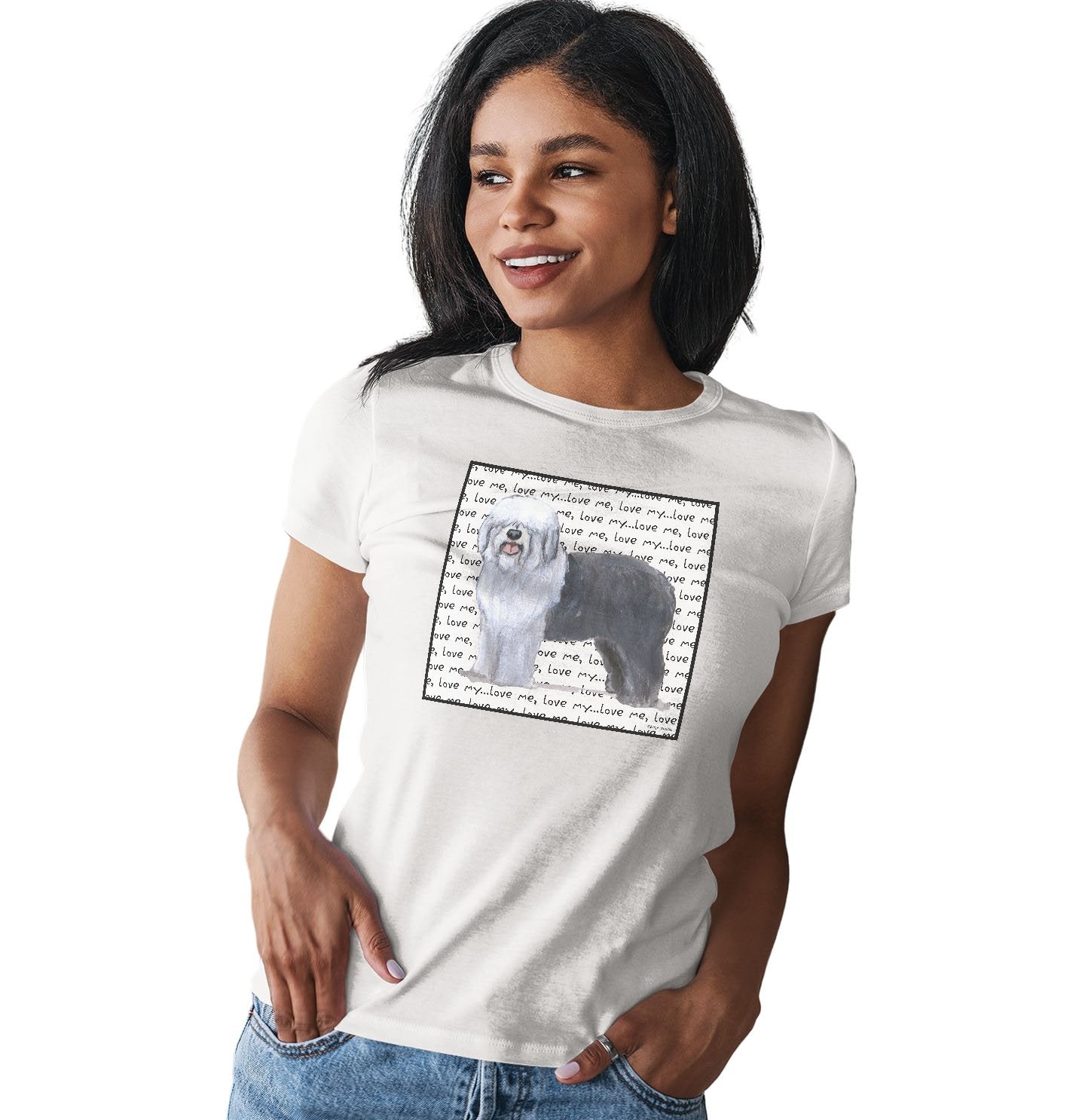 Old English Sheepdog Love Text - Women's Fitted T-Shirt