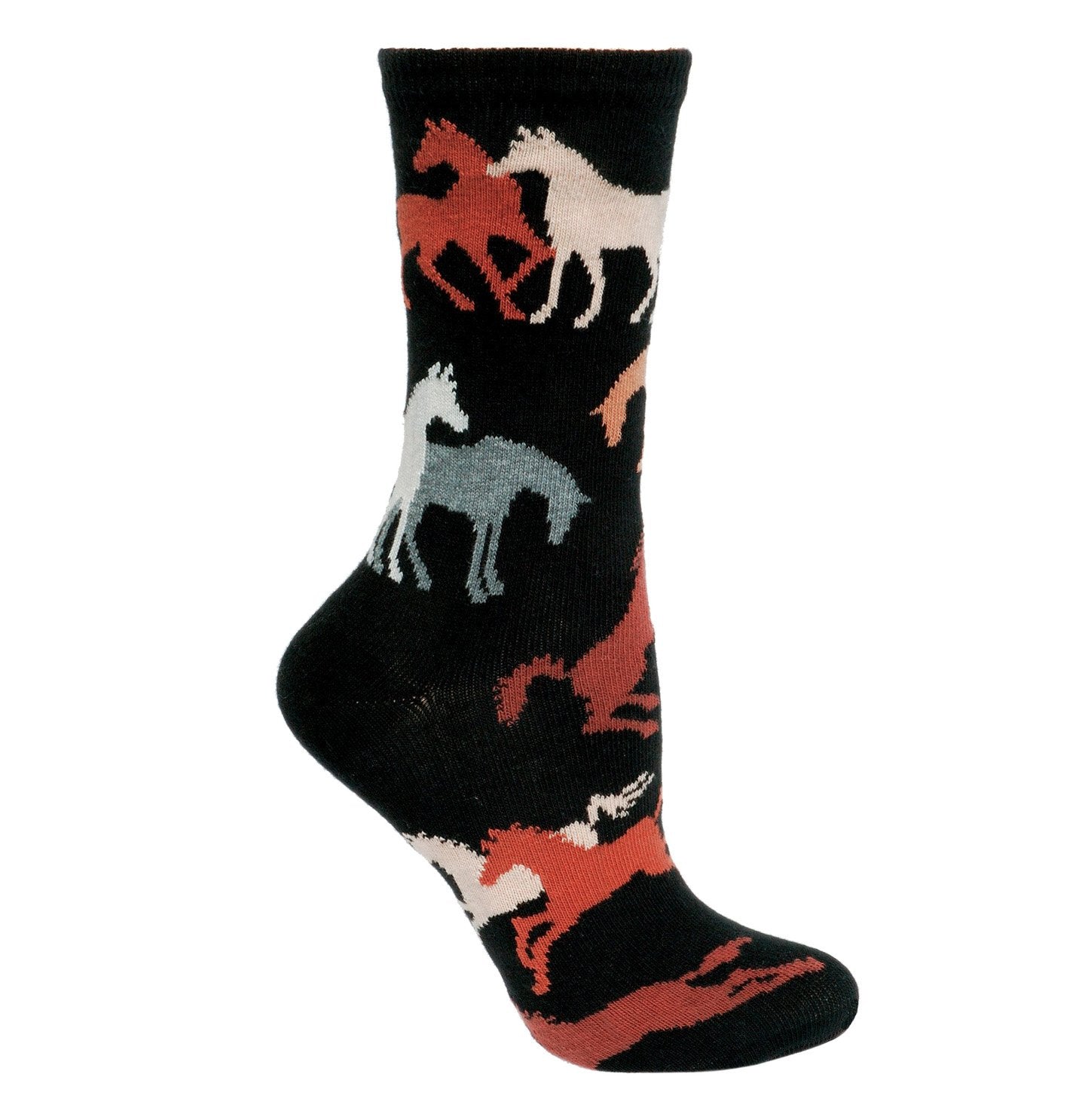 Animal Pride - Horses on Black - Adult Cotton Crew Socks