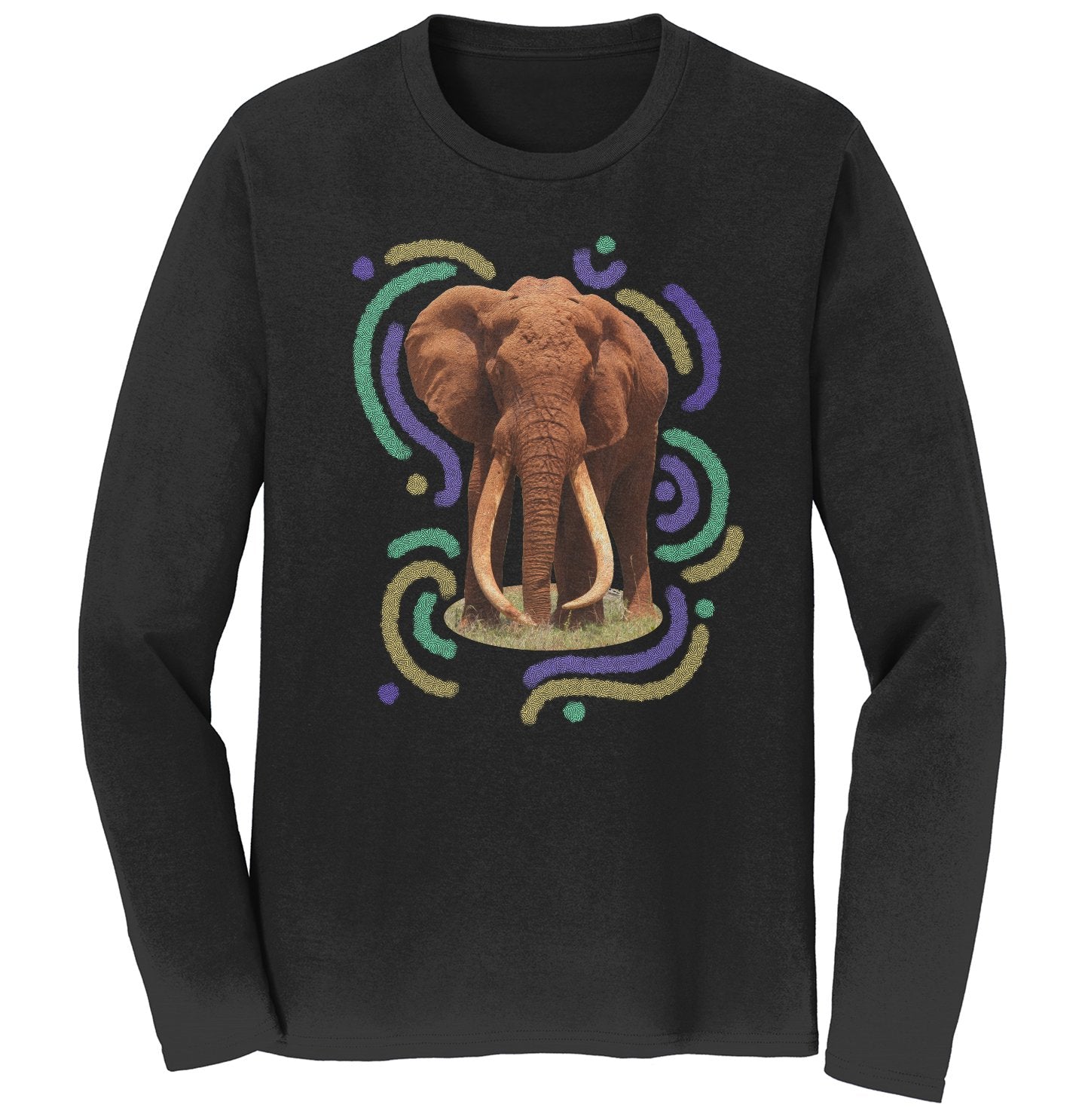 Wiggly Lines Elephant - Adult Unisex Long Sleeve T-Shirt