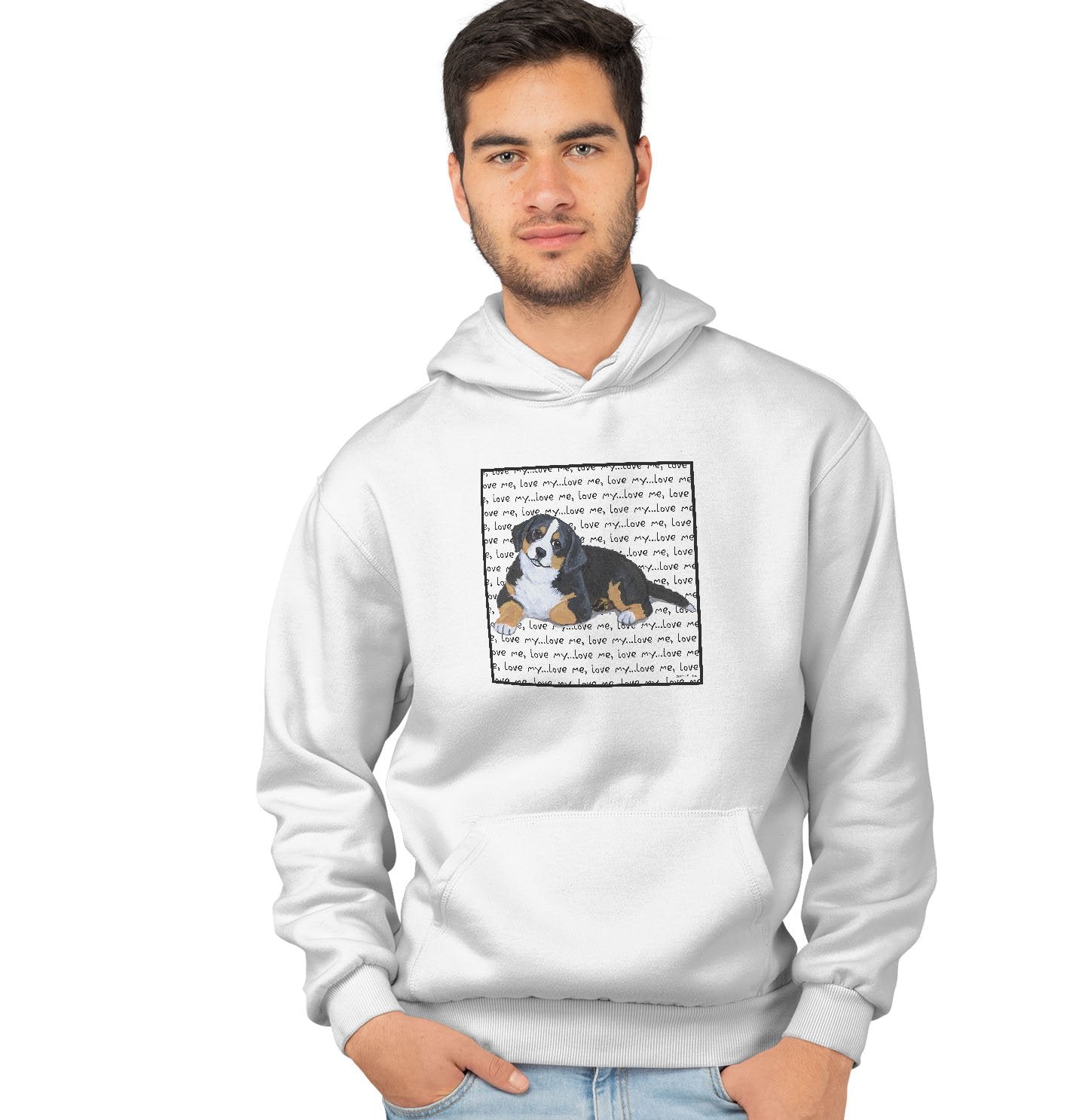 Animal Pride - Bernese Mountain Dog Puppy Love Text - Adult Unisex Hoodie Sweatshirt