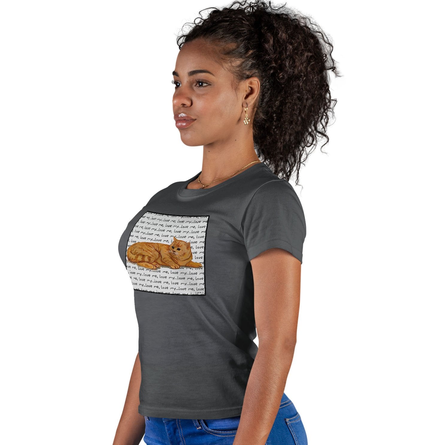 Orange Tabby Love Text - Women's Fitted T-Shirt