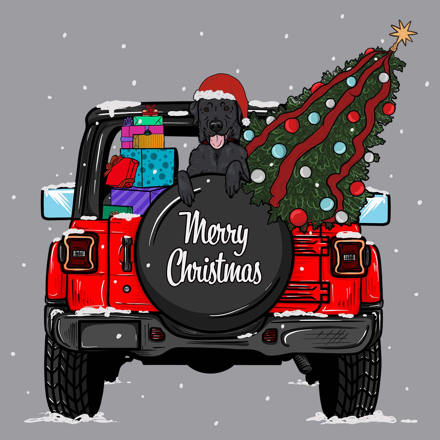 Christmas Jeep Black Lab - Adult Unisex Hoodie Sweatshirt