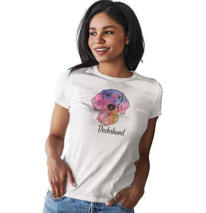 Colorful Dachshund Headshot - Women's Fitted T-Shirt