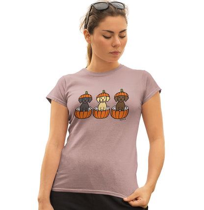 3 Pumpkin Lab Pups - Women's Fitted T-Shirt