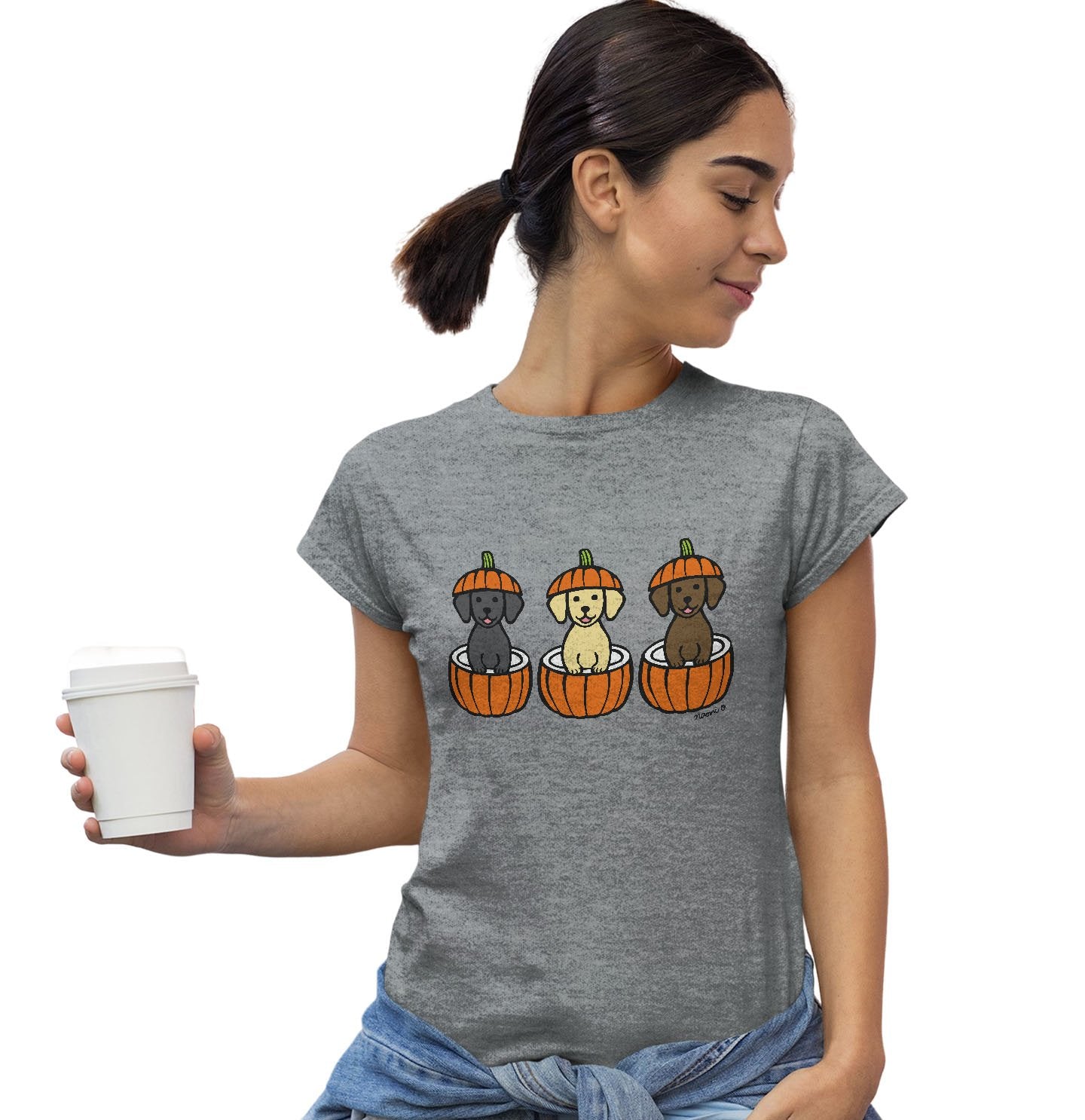 3 Pumpkin Lab Pups - Women's Fitted T-Shirt