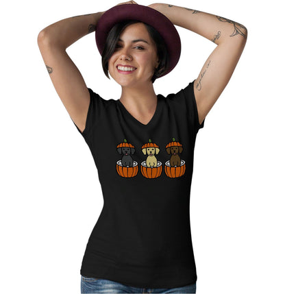 3 Pumpkin Lab Pups - Women's V-Neck T-Shirt