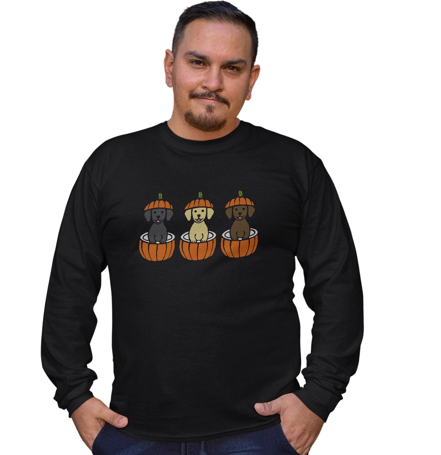 3 Pumpkin Lab Pups - Halloween - Adult Unisex Long Sleeve T-Shirt
