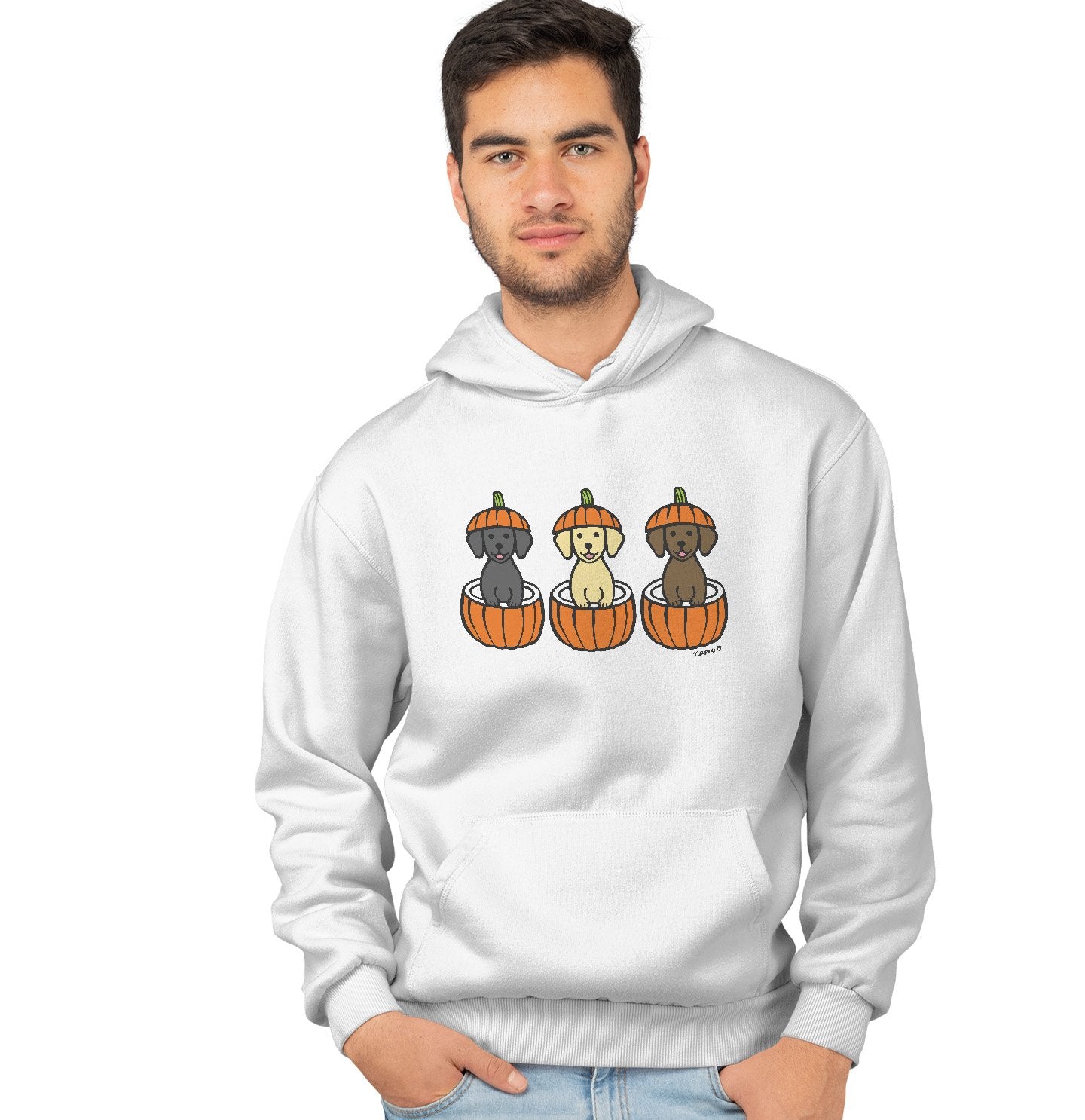 3 Pumpkin Lab Pups - Halloween - Adult Unisex Hoodie Sweatshirt