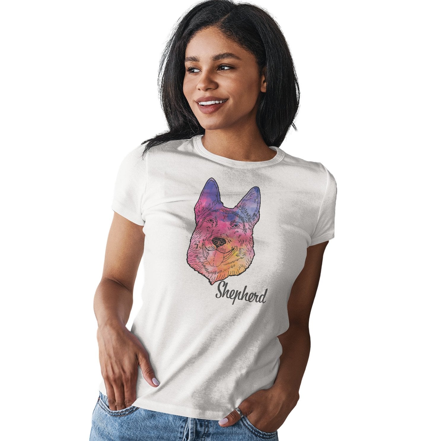 Colorful German Shepherd Headshot - Women's Fitted T-Shirt