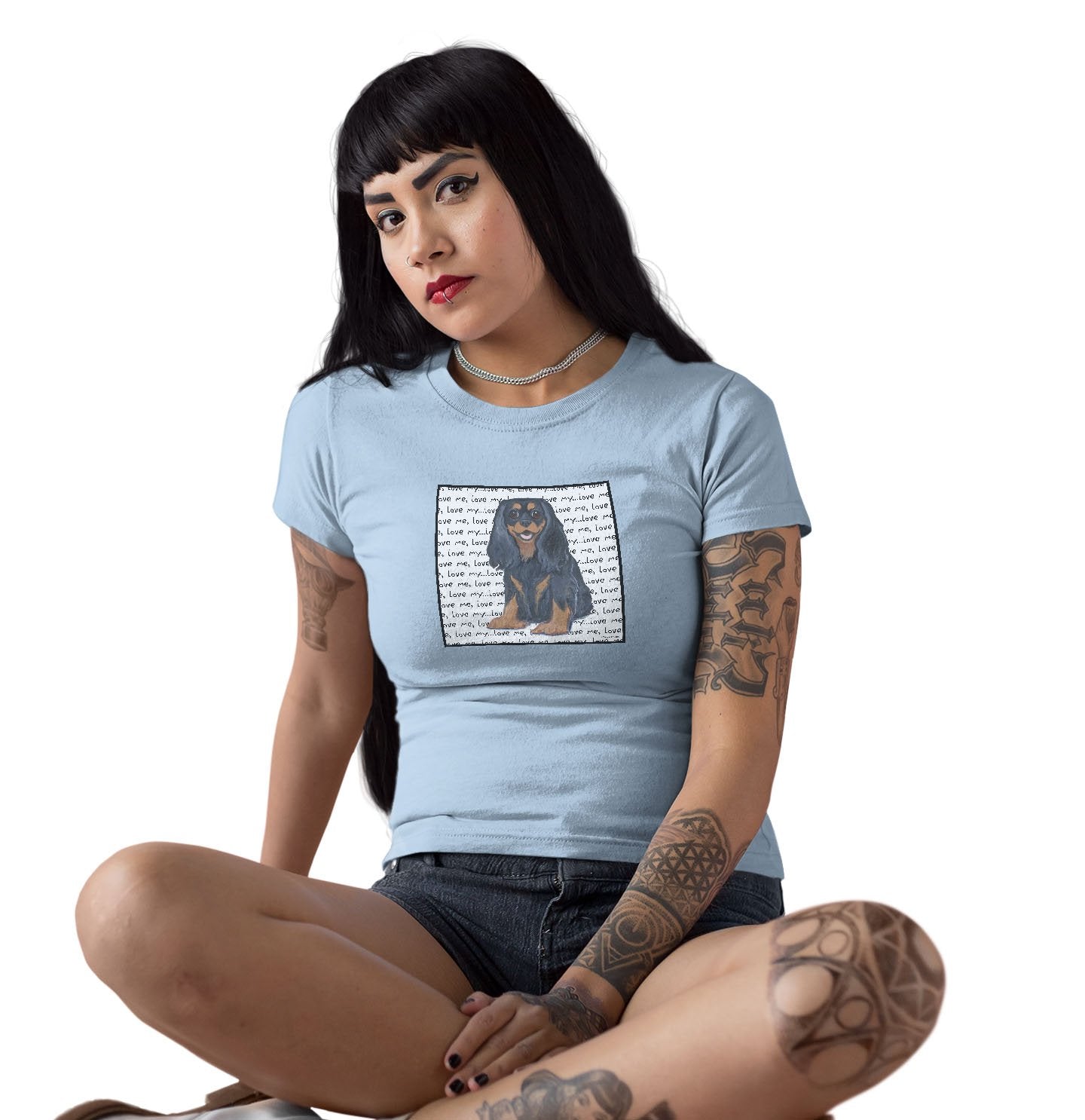 Black & Tan Cavalier Love Text - Women's Fitted T-Shirt