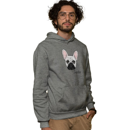 White Frenchie Headshot - Adult Unisex Hoodie Sweatshirt