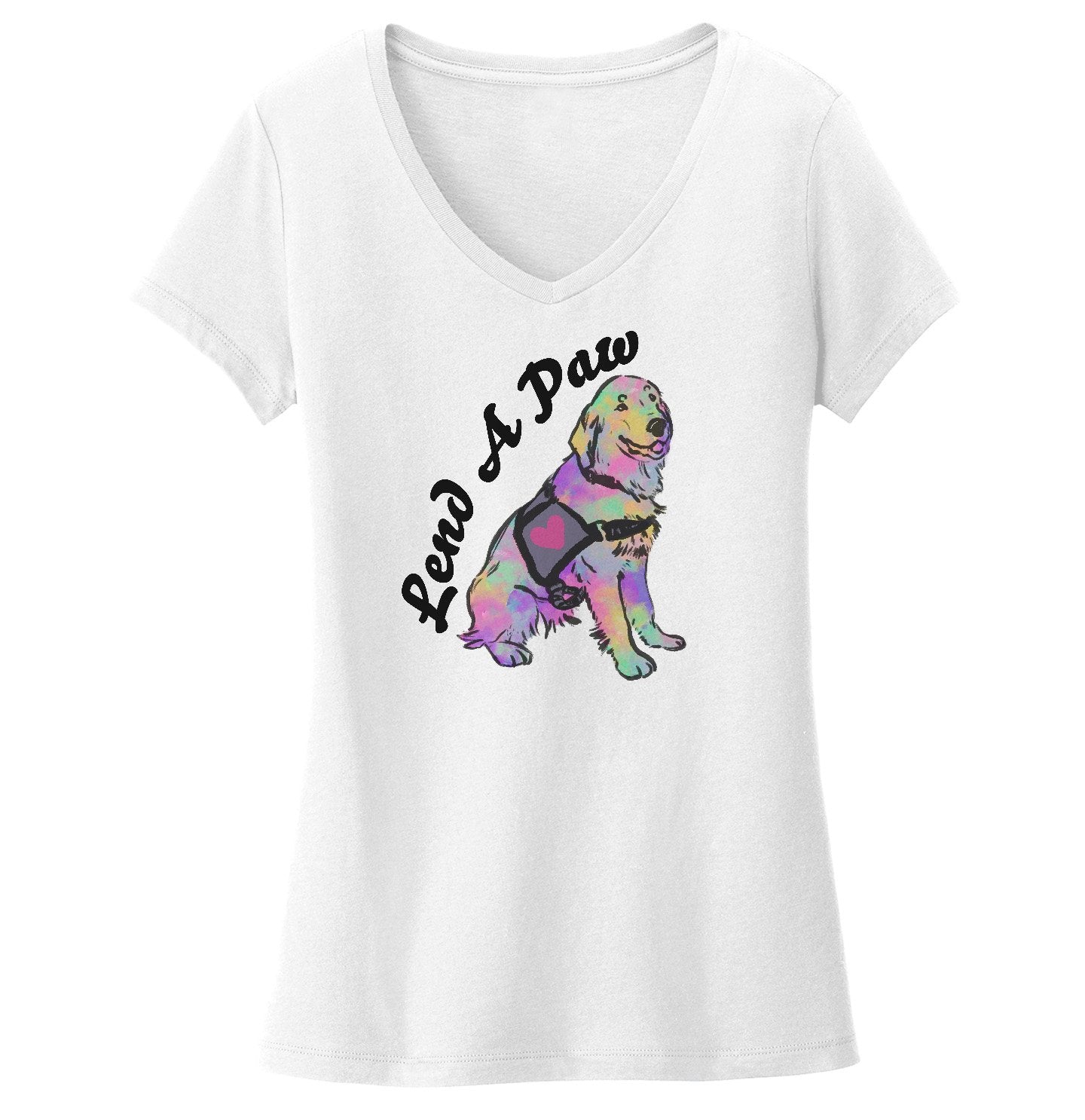 Animal Pride - Lend a Paw Golden Retriever - Women's V-Neck T-Shirt